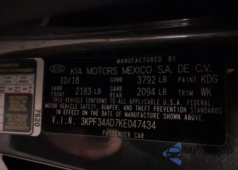 2019 Kia Forte S z USA, uszkodzony, nr VIN 3KPF34AD7KE047434